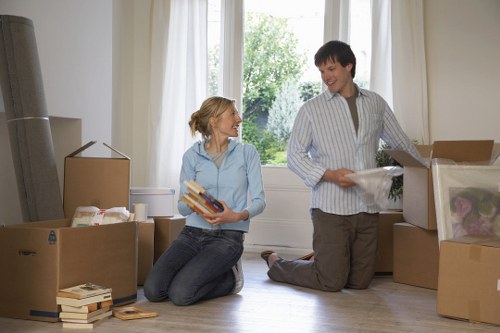 Packed moving boxes and furniture ready for local removals in Edmonton