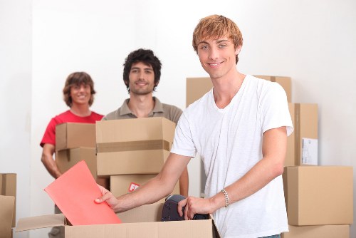 Organized temporary storage unit in Edmonton with boxes and furniture